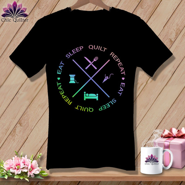 MyDesigns Physical Item Black / S Eat sleep quilt repeat ~SuperSoft V-Neck Tee