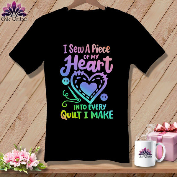 MyDesigns Physical Item Black / S I Sew A Piece of My Heart Into Every Quilt ~SuperSoft V-Neck Tee