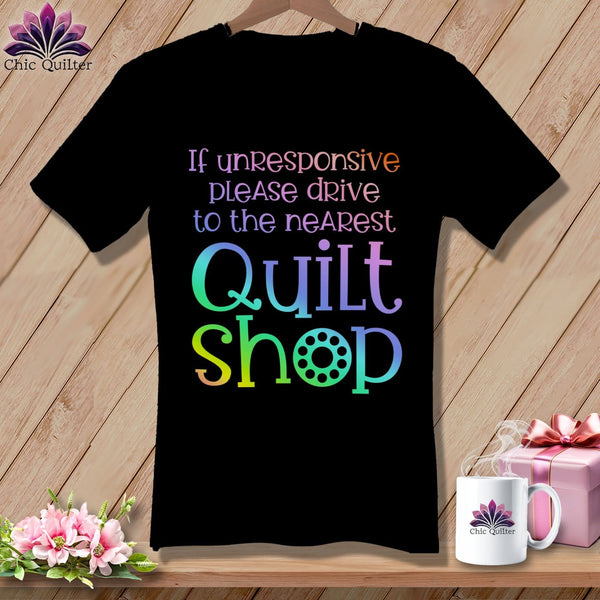 MyDesigns Physical Item Black / S If Unresponsive Please Drive to Nearest Quilt Shop ~SuperSoft V-Neck Tee