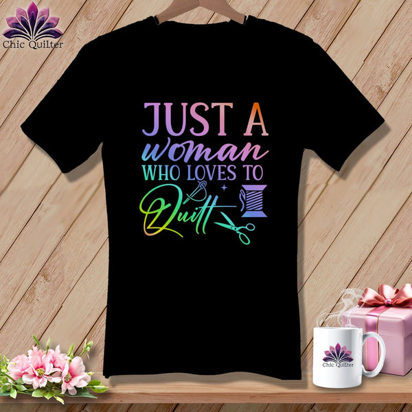 MyDesigns Physical Item Black / S Just a Woman Who Loves to Quilt ~SuperSoft V-Neck Tee