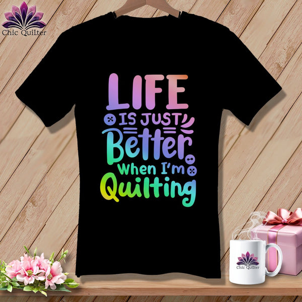 MyDesigns Physical Item Black / S Life is Just Better When I'm Quilting ~SuperSoft V-Neck Tee