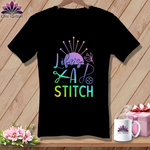 MyDesigns Physical Item Black / S Life's a stitch ~SuperSoft V-Neck Tee