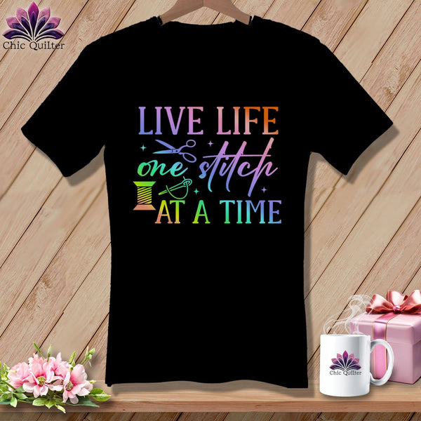 MyDesigns Physical Item Black / S Live Life One Stitch at a Time ~SuperSoft V-Neck Tee