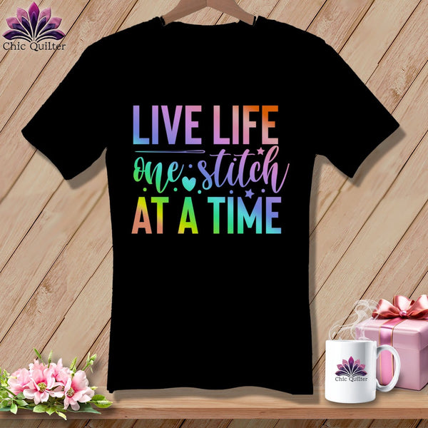 MyDesigns Physical Item Black / S Live Life One Stitch at a Time ~SuperSoft V-Neck Tee
