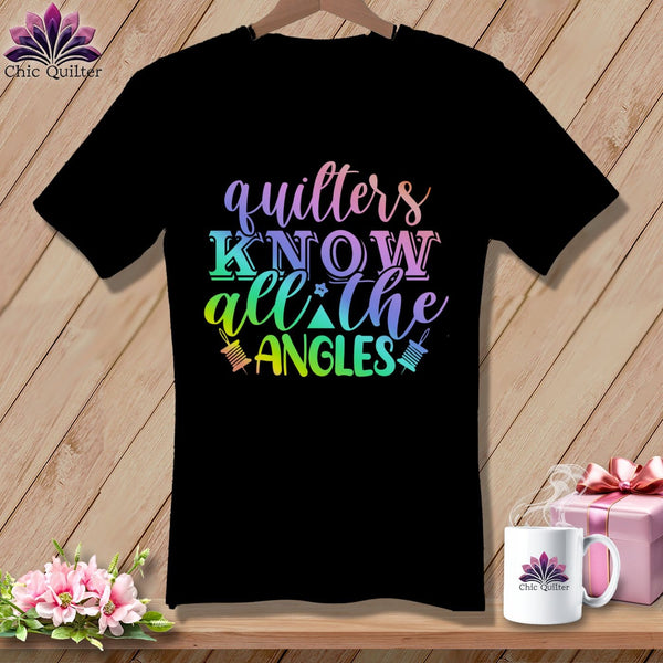 MyDesigns Physical Item Black / S Quilters Know All the Angles ~SuperSoft V-Neck Tee