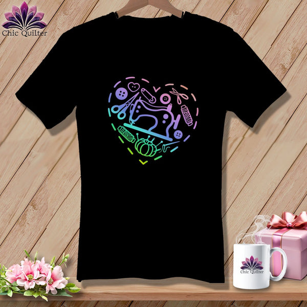 MyDesigns Physical Item Black / S Quilting Heart ~SuperSoft V-Neck Tee