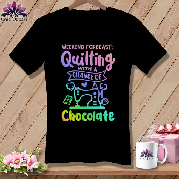 MyDesigns Physical Item Black / S Weekend Forecast Quilting With a Chance of Chocolate ~SuperSoft V-Neck Tee