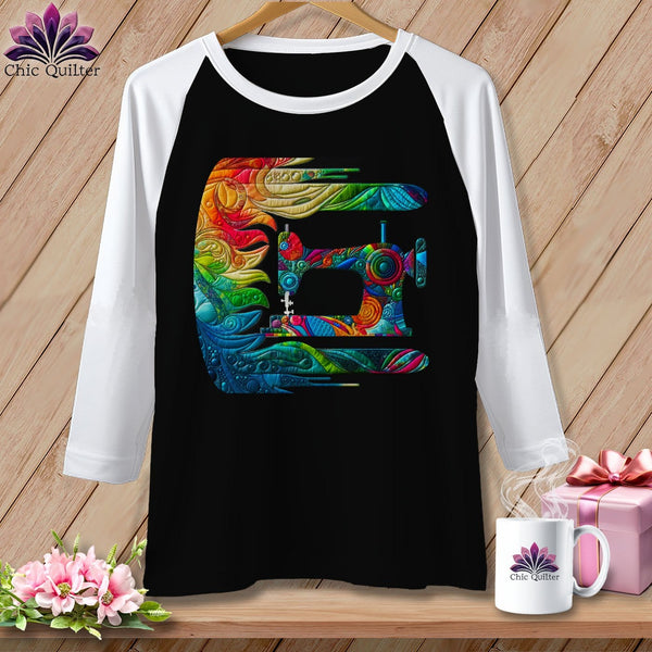 MyDesigns Physical Item Black/White / S Gale Force Quilting ~ Raglan 3/4 Sleeve Tee