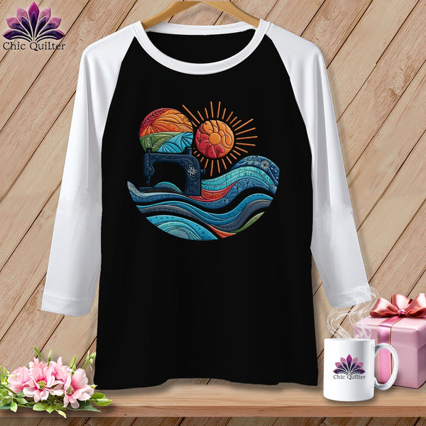 MyDesigns Physical Item Black/White / S Quilting the Current ~ Raglan 3/4 Sleeve Tee