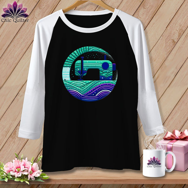 MyDesigns Physical Item Black/White / S Quilting Where Dreams are Sewin ~ Raglan 3/4 Sleeve Tee