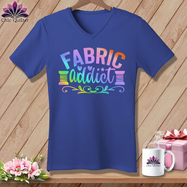 MyDesigns Physical Item Heather True Royal / S Fabric Addict ~SuperSoft V-Neck Tee