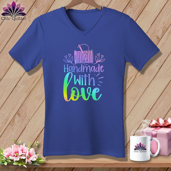 MyDesigns Physical Item Heather True Royal / S Handmade with Love ~SuperSoft V-Neck Tee