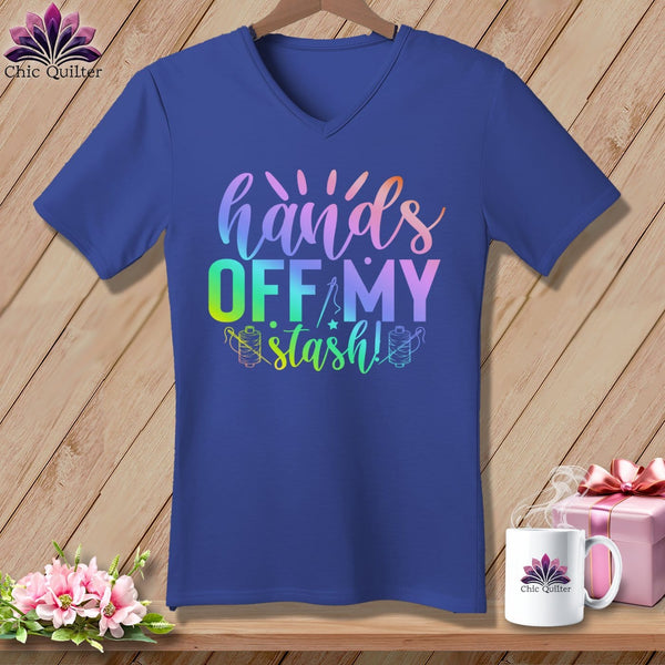 MyDesigns Physical Item Heather True Royal / S Hands Off My Stash ~SuperSoft V-Neck Tee