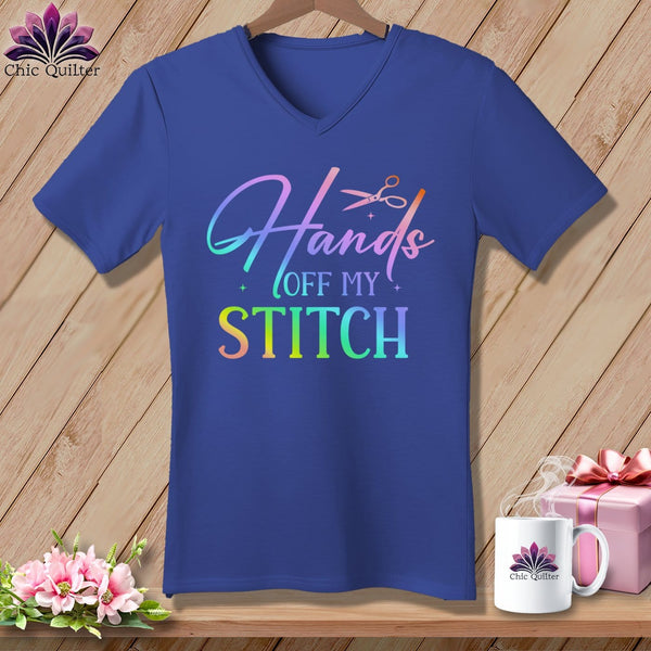 MyDesigns Physical Item Heather True Royal / S Hands Off My Stitch ~SuperSoft V-Neck Tee