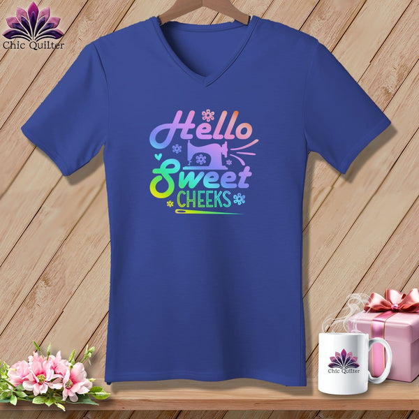 MyDesigns Physical Item Heather True Royal / S Hello Sweet Cheeks ~SuperSoft V-Neck Tee