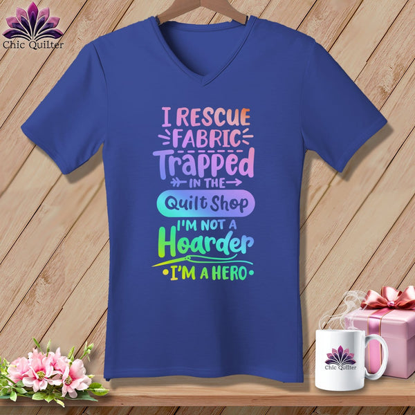 MyDesigns Physical Item Heather True Royal / S I Rescue Fabric Trapped ~SuperSoft V-Neck Tee