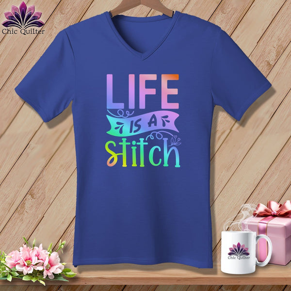 MyDesigns Physical Item Heather True Royal / S Life is a stitch ~SuperSoft V-Neck Tee