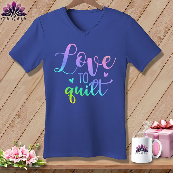 MyDesigns Physical Item Heather True Royal / S Love To Quilt ~SuperSoft V-Neck Tee