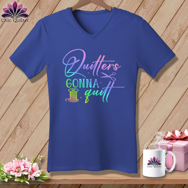 MyDesigns Physical Item Heather True Royal / S Quilters Gonna Quilt ~SuperSoft V-Neck Tee