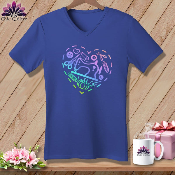 MyDesigns Physical Item Heather True Royal / S Quilting Heart ~SuperSoft V-Neck Tee