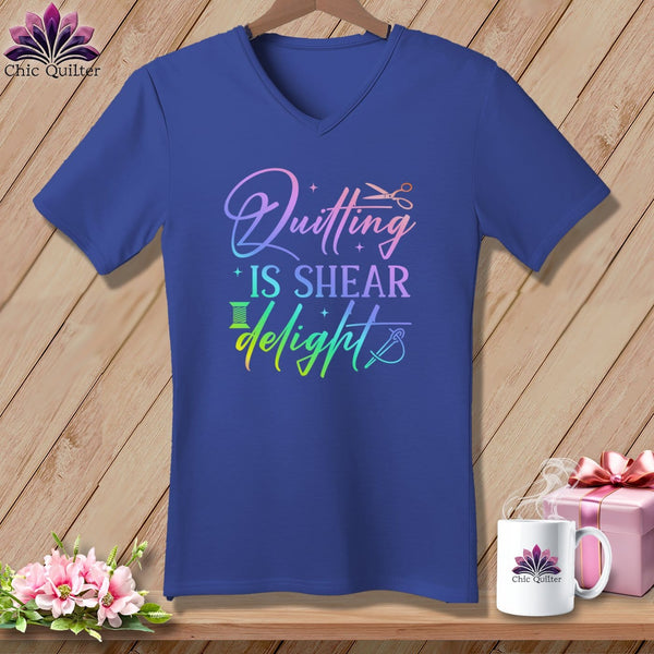 MyDesigns Physical Item Heather True Royal / S Quilting is Shear Delight ~SuperSoft V-Neck Tee