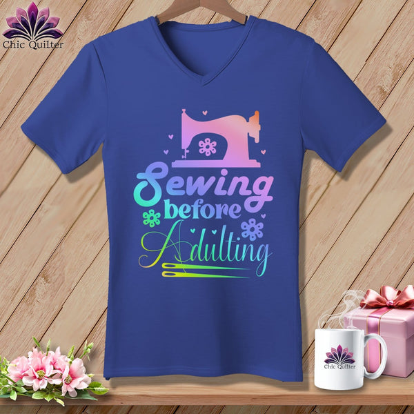 MyDesigns Physical Item Heather True Royal / S Sewing Before Adulting ~SuperSoft V-Neck Tee