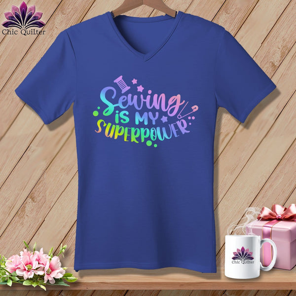 MyDesigns Physical Item Heather True Royal / S Sewing is My SuperPower ~SuperSoft V-Neck Tee