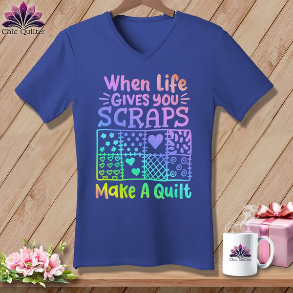 MyDesigns Physical Item Heather True Royal / S When Life Gives You Scraps ~SuperSoft V-Neck Tee