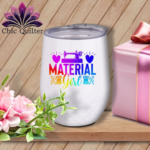 MyDesigns Physical Item Rainbow Print / White / 12 oz Material Girl ~ 12oz Wine Tumbler with Lid
