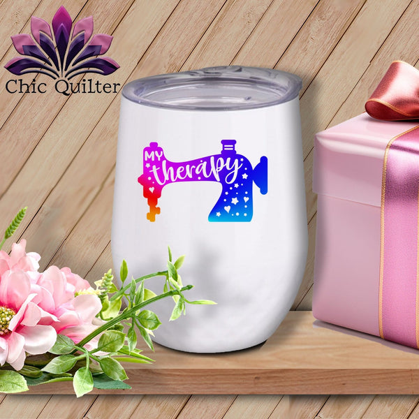 MyDesigns Physical Item Rainbow Print / White / 12 oz My Therapy ~ 12oz Wine Tumbler with Lid