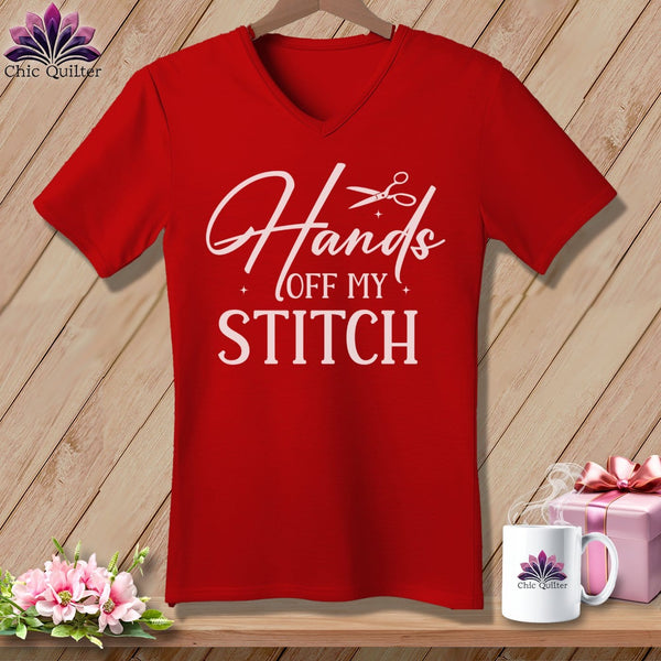 MyDesigns Physical Item Red / S Hands Off My Stitch ~SuperSoft V-Neck Tee