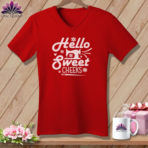 MyDesigns Physical Item Red / S Hello Sweet Cheeks ~SuperSoft V-Neck Tee