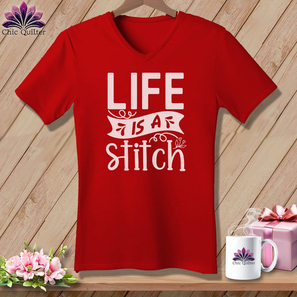 MyDesigns Physical Item Red / S Life is a stitch ~SuperSoft V-Neck Tee
