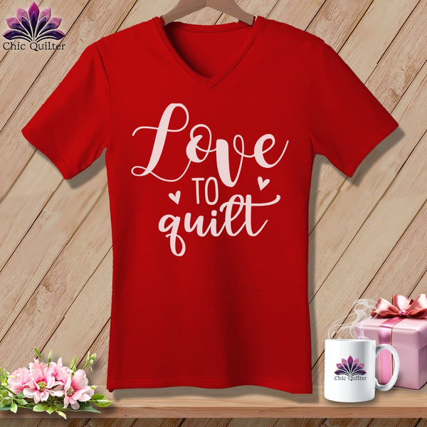 MyDesigns Physical Item Red / S Love To Quilt ~SuperSoft V-Neck Tee