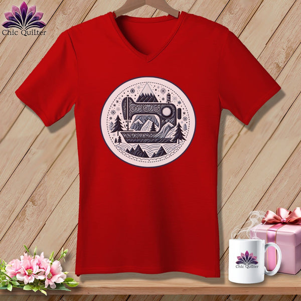MyDesigns Physical Item Red / S Peaks Pines and Patches ~ SuperSoft V-Neck Tee