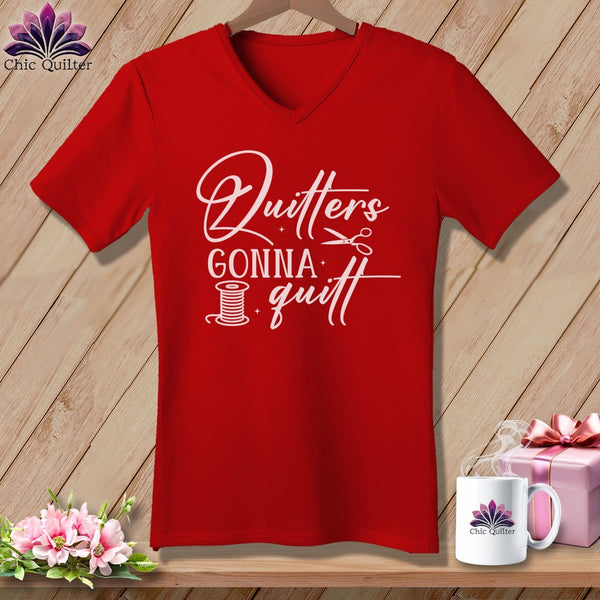 MyDesigns Physical Item Red / S Quilters Gonna Quilt ~SuperSoft V-Neck Tee