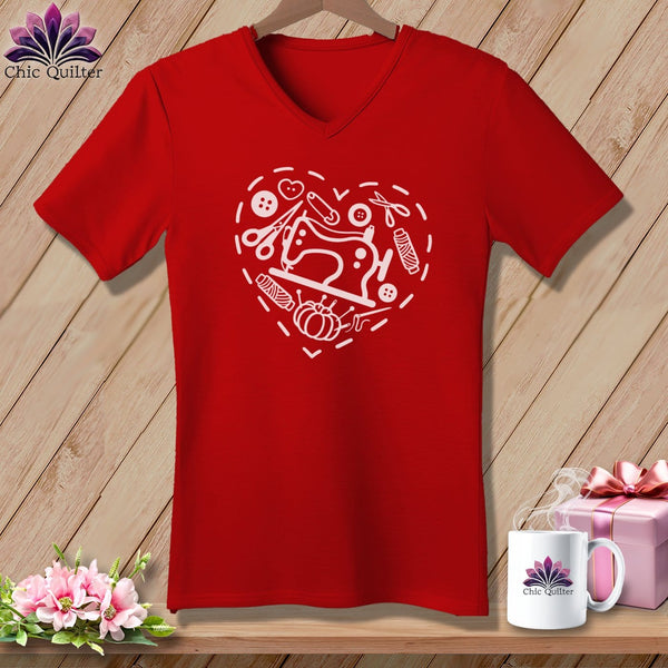 MyDesigns Physical Item Red / S Quilting Heart ~SuperSoft V-Neck Tee