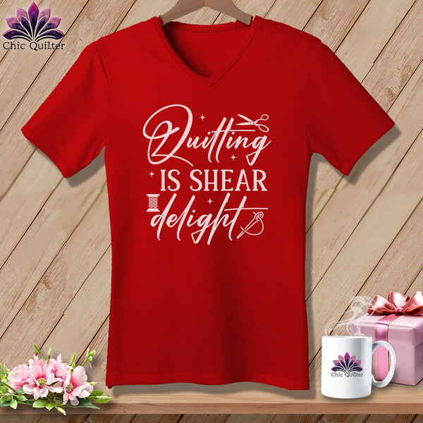 MyDesigns Physical Item Red / S Quilting is Shear Delight ~SuperSoft V-Neck Tee