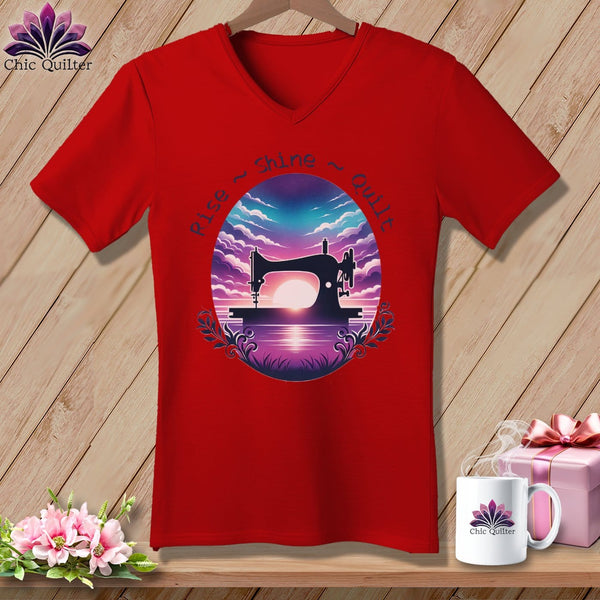MyDesigns Physical Item Red / S Rise Shine Quilt ~ SuperSoft V-Neck Tee