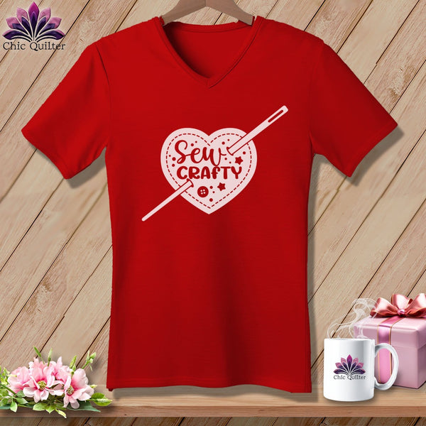 MyDesigns Physical Item Red / S Sew Crafty ~SuperSoft V-Neck Tee