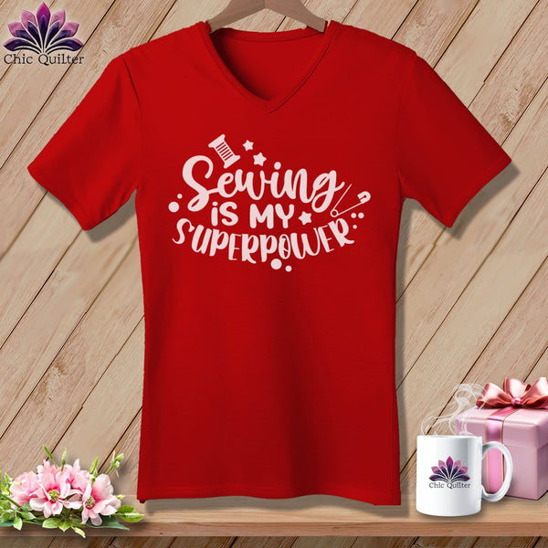 MyDesigns Physical Item Red / S Sewing is My SuperPower ~SuperSoft V-Neck Tee