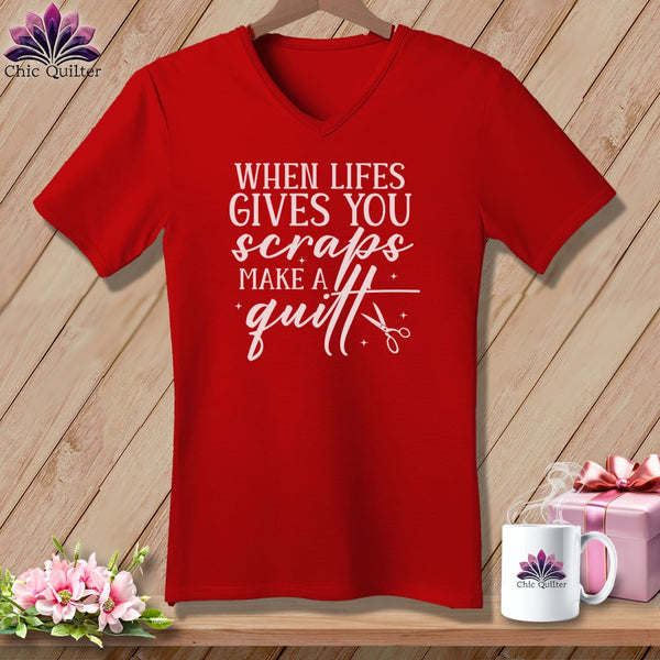 MyDesigns Physical Item Red / S When Life Gives You Scraps Make a Quilt ~SuperSoft V-Neck Tee