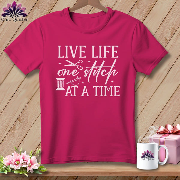 MyDesigns Physical Item S / Berry Live Life One Stitch at a Time ~ Relaxed Fit Tee