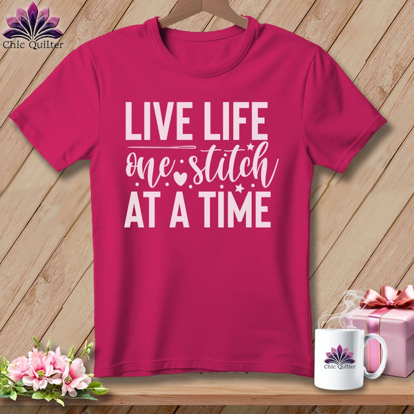 MyDesigns Physical Item S / Berry Live Life One Stitch at a Time ~ Relaxed Fit Tee