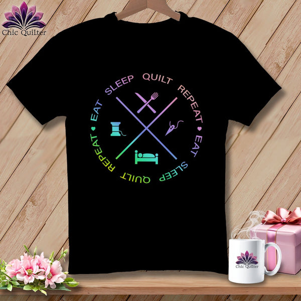 MyDesigns Physical Item S / Black Eat sleep quilt repeat ~ Relaxed Fit Tee