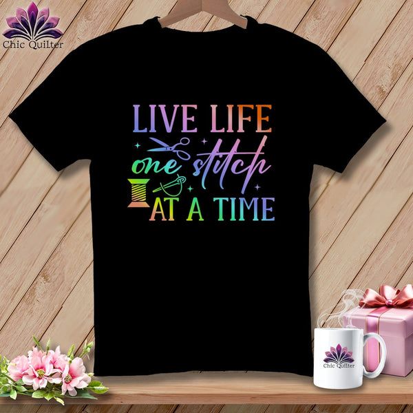 MyDesigns Physical Item S / Black Live Life One Stitch at a Time ~ Relaxed Fit Tee