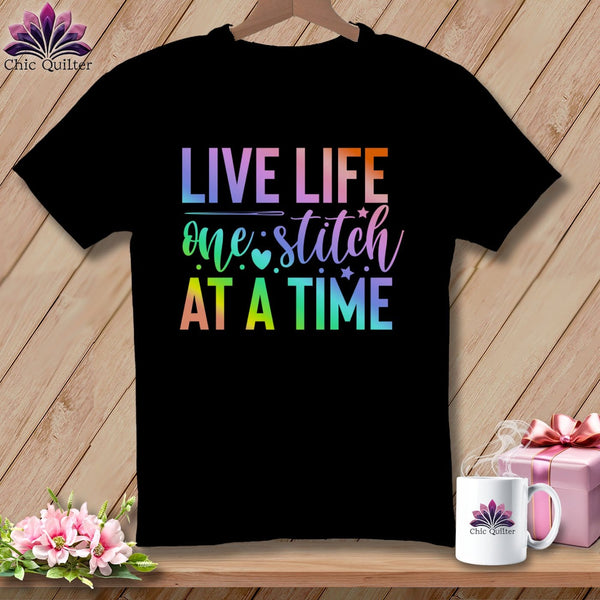 MyDesigns Physical Item S / Black Live Life One Stitch at a Time ~ Relaxed Fit Tee