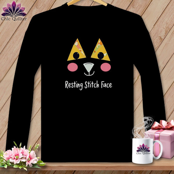 MyDesigns Physical Item S / Black Patchwork Face - Resting Stitch Face ~ Long Sleeve Tee