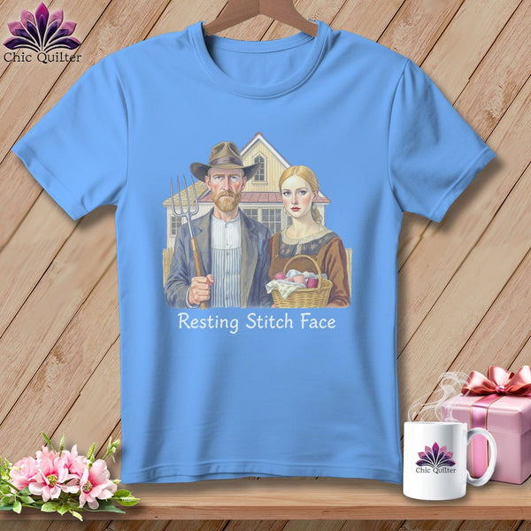MyDesigns Physical Item S / Carolina Blue American Gothic Seamstress - Resting Stitch Face ~ Relaxed Fit Tee