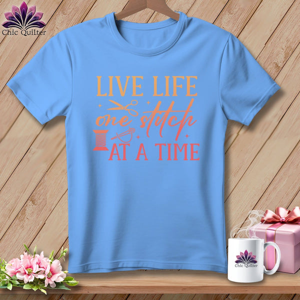 MyDesigns Physical Item S / Carolina Blue Live Life One Stitch at a Time ~ Relaxed Fit Tee